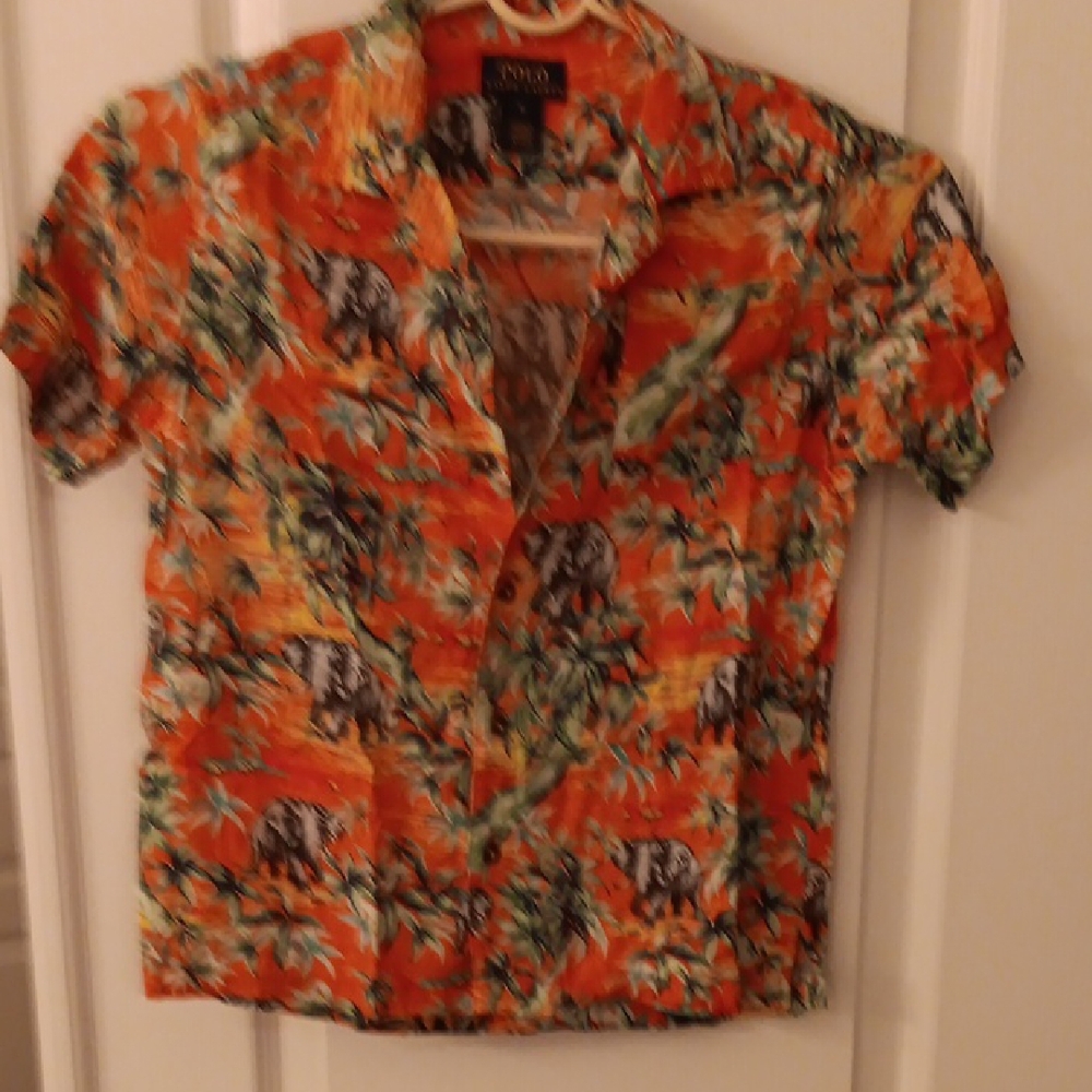 Ralph Lauren Orange Green Tropical Button Down Shirt